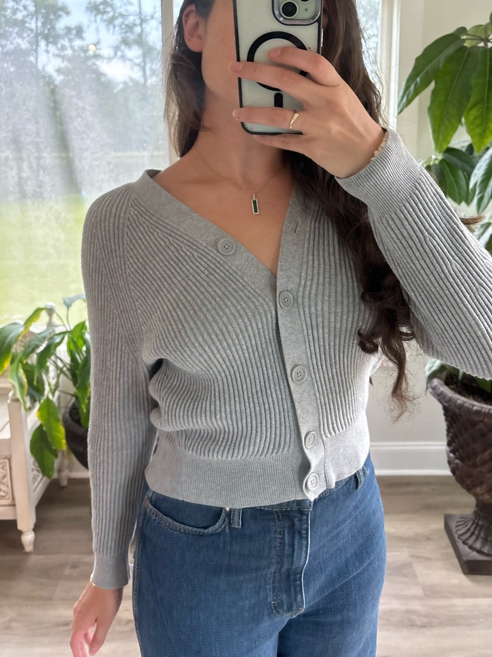 Uniqlo Light Gray Ribbed Button-Front Cardigan - Picture 3 of 6